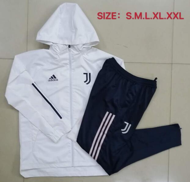 Juventus White Training Suits Hoodie Windbreaker Jacket with Pants 2020/21